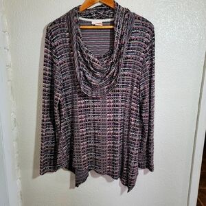 Tianello Joaquin Knit Multicolor Asymmetrical Cowl Neck Tunic sz XL Garment Dyed